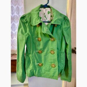 H&M size 8 rounded collar double breasted green cotton lined jacket big buttons